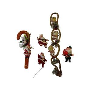 Lot Of Vintage Christmas Santa Elves‎ Pixies Flocked Candy Cane For Crafting